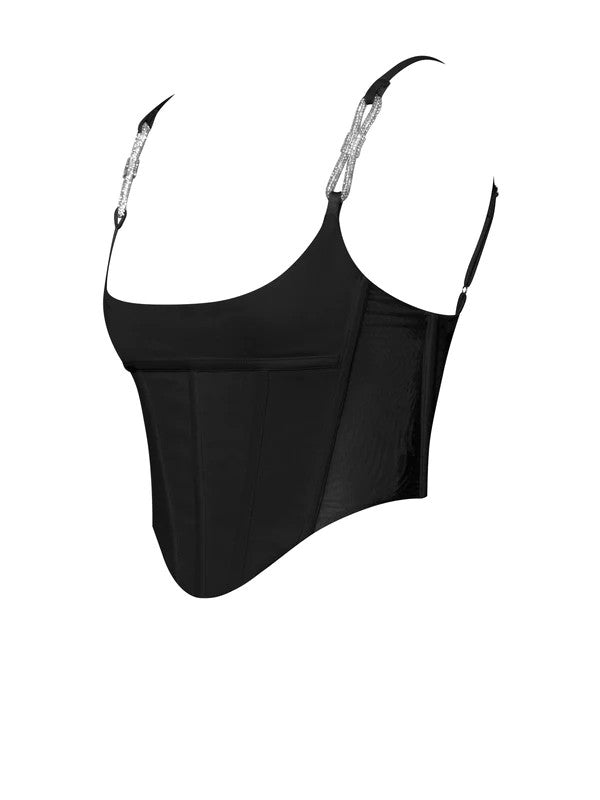 Tristyn Black Crystal Strap Corset Top (TOP ONLY)