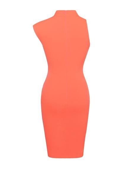 Abito Jolene Orange Asymmetric Neck Cutout Detail Stretch Crepe Dress