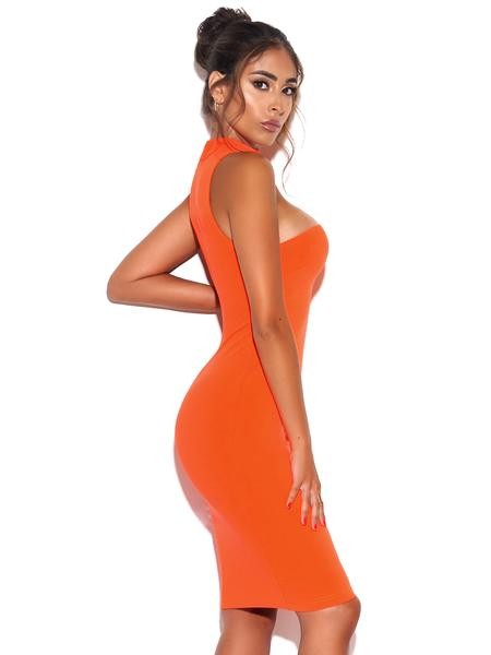 Abito Jolene Orange Asymmetric Neck Cutout Detail Stretch Crepe Dress