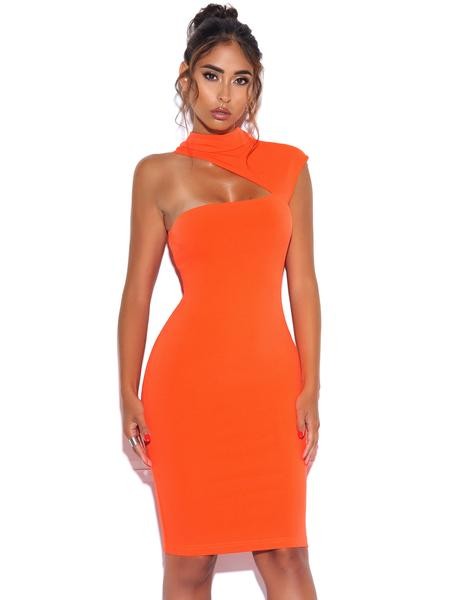 Abito Jolene Orange Asymmetric Neck Cutout Detail Stretch Crepe Dress