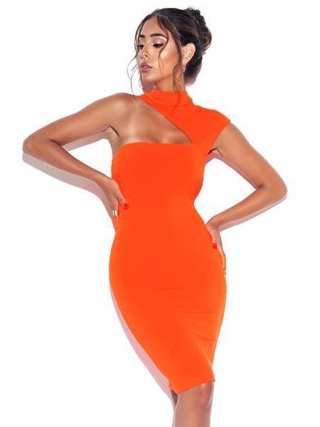 Abito Jolene Orange Asymmetric Neck Cutout Detail Stretch Crepe Dress