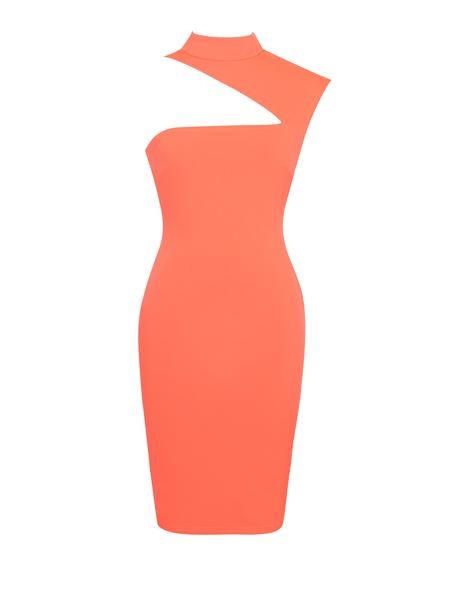 Abito Jolene Orange Asymmetric Neck Cutout Detail Stretch Crepe Dress