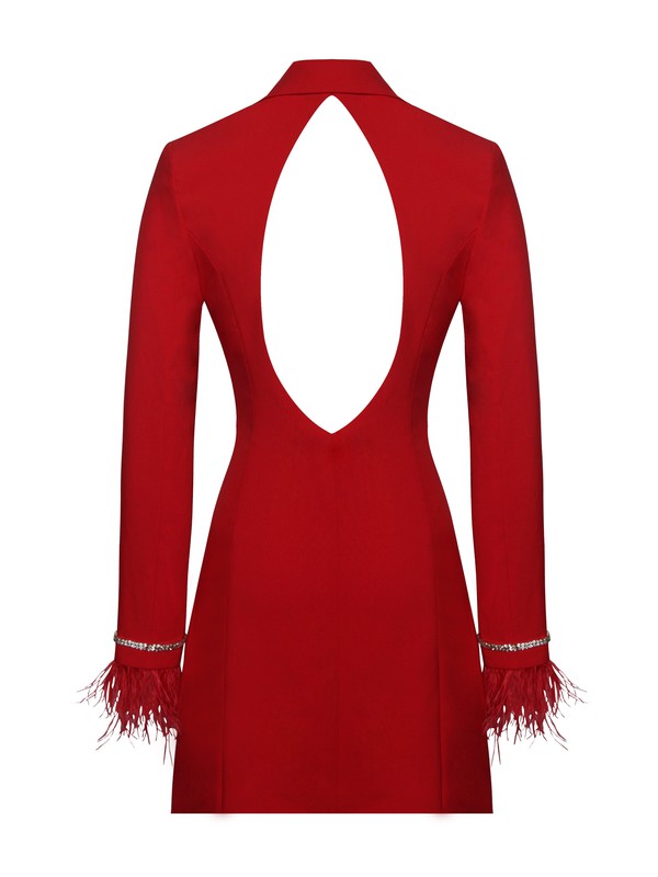 Quilla Red Feather Crystal Sleeve Blazer Dress