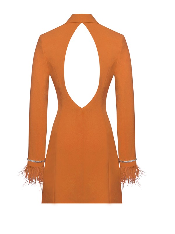 Quilla Orange Feather Crystal Sleeve Blazer Dress