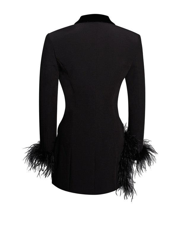 Madeline Black Feather Trim Blazer Dress