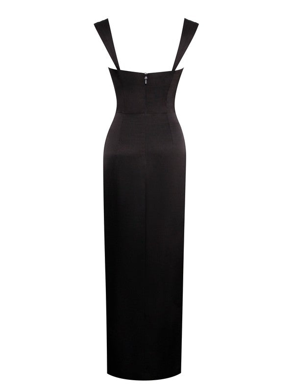 Freddie Black Lace Satin Maxi Corset Dress