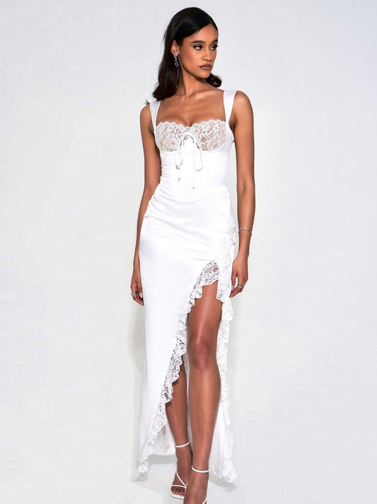 Freddie White Lace Satin Maxi Corset Dress