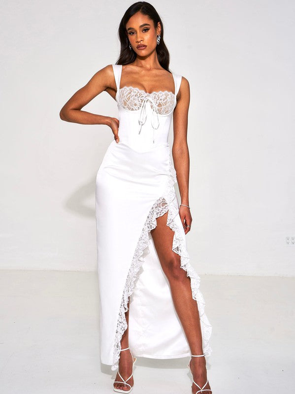 Freddie White Lace Satin Maxi Corset Dress