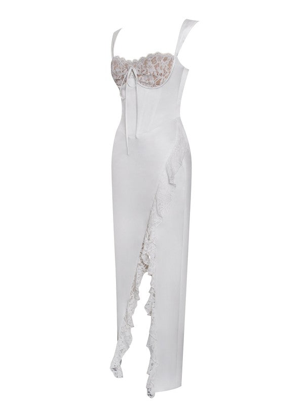 Freddie White Lace Satin Maxi Corset Dress