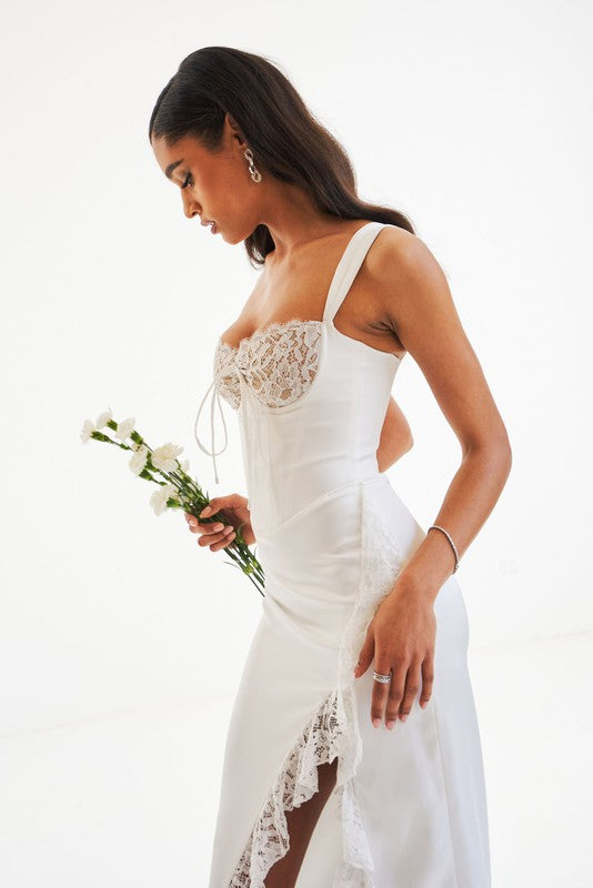 Freddie White Lace Satin Maxi Corset Dress