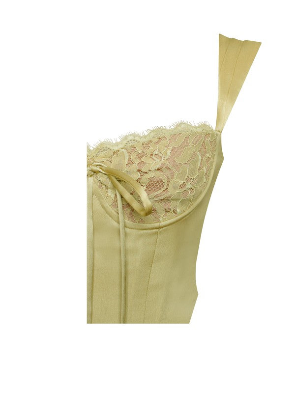 Everly Olive Lace Satin Corset Top