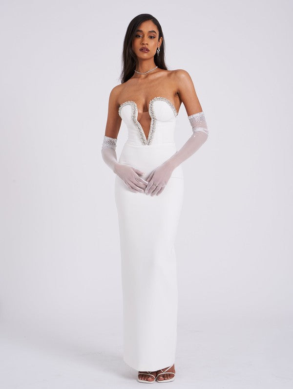 Ivanna White Crystal Embellished Maxi Dress