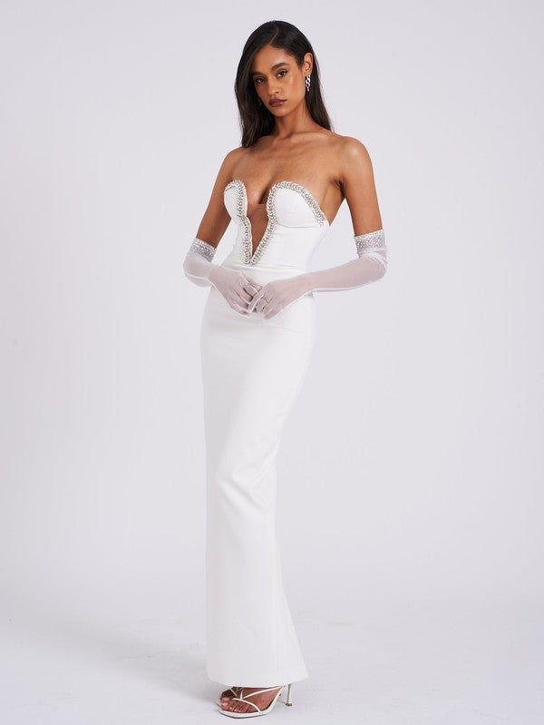 Ivanna White Crystal Embellished Maxi Dress