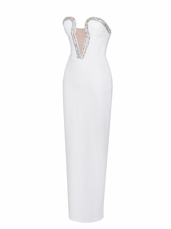 Ivanna White Crystal Embellished Maxi Dress