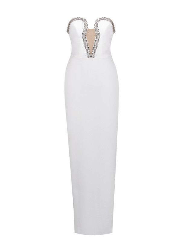 Ivanna White Crystal Embellished Maxi Dress