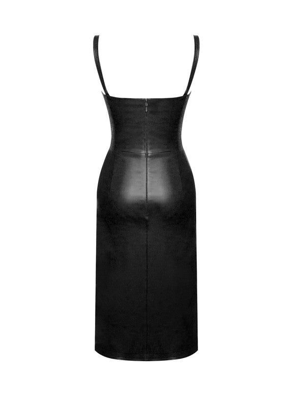 Betsy Black Corset Leather Dress with Lace