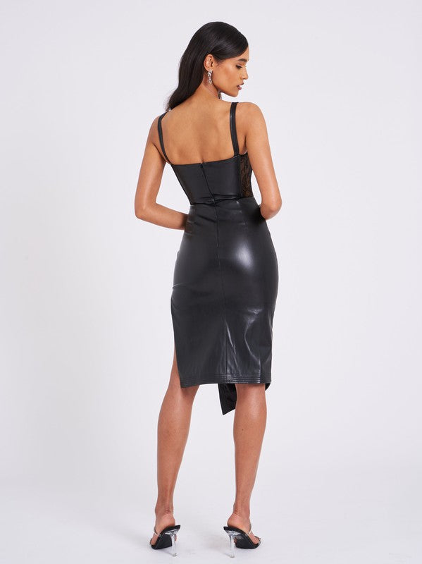 Betsy Black Corset Leather Dress with Lace