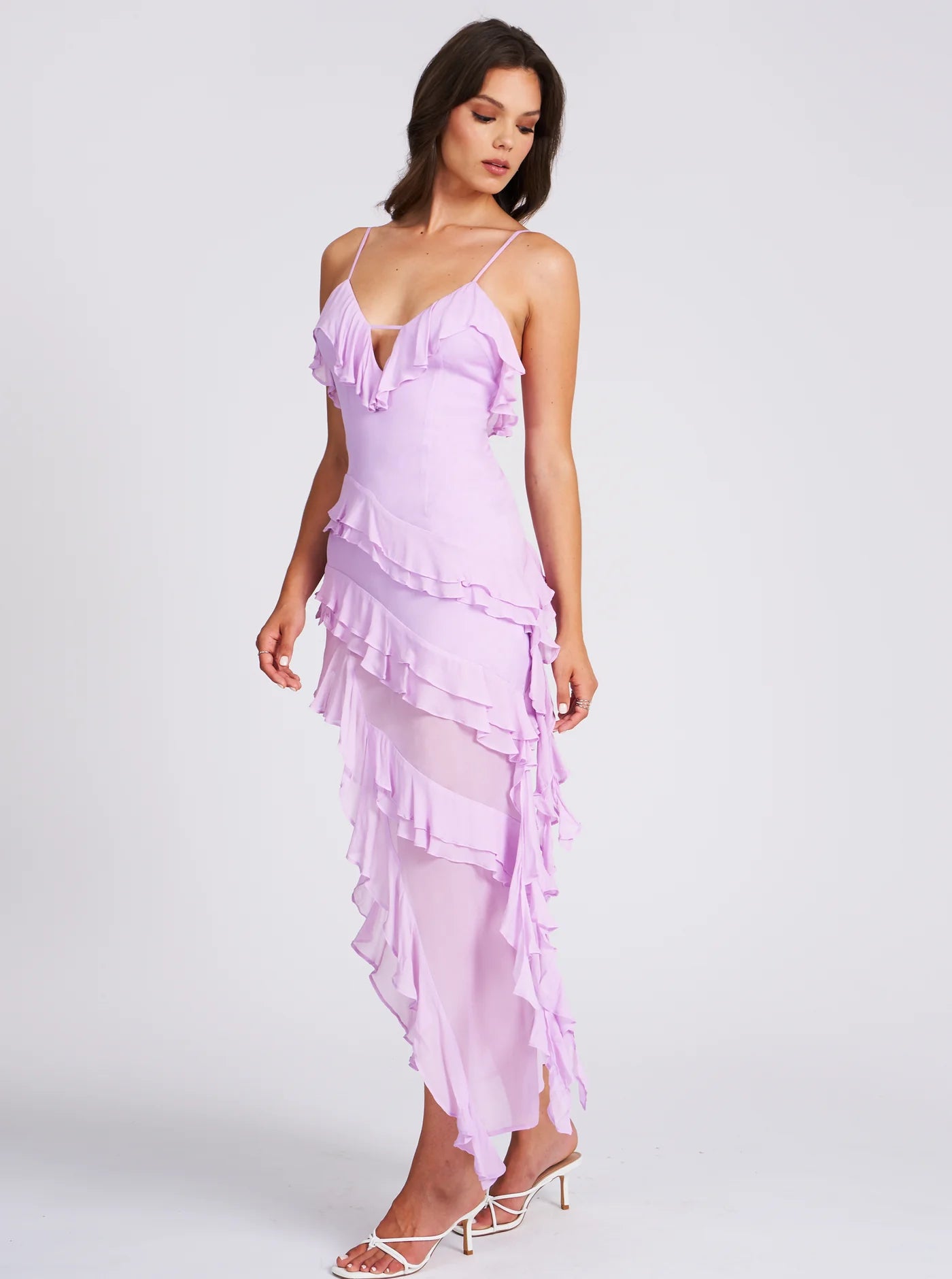 Theodora Lilac Rayon Ruffle Maxi Dress