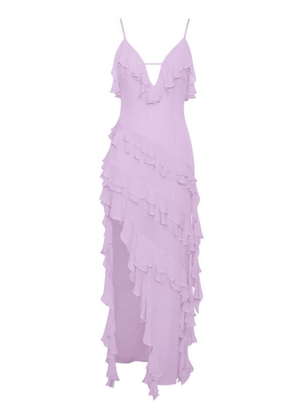 Theodora Lilac Rayon Ruffle Maxi Dress