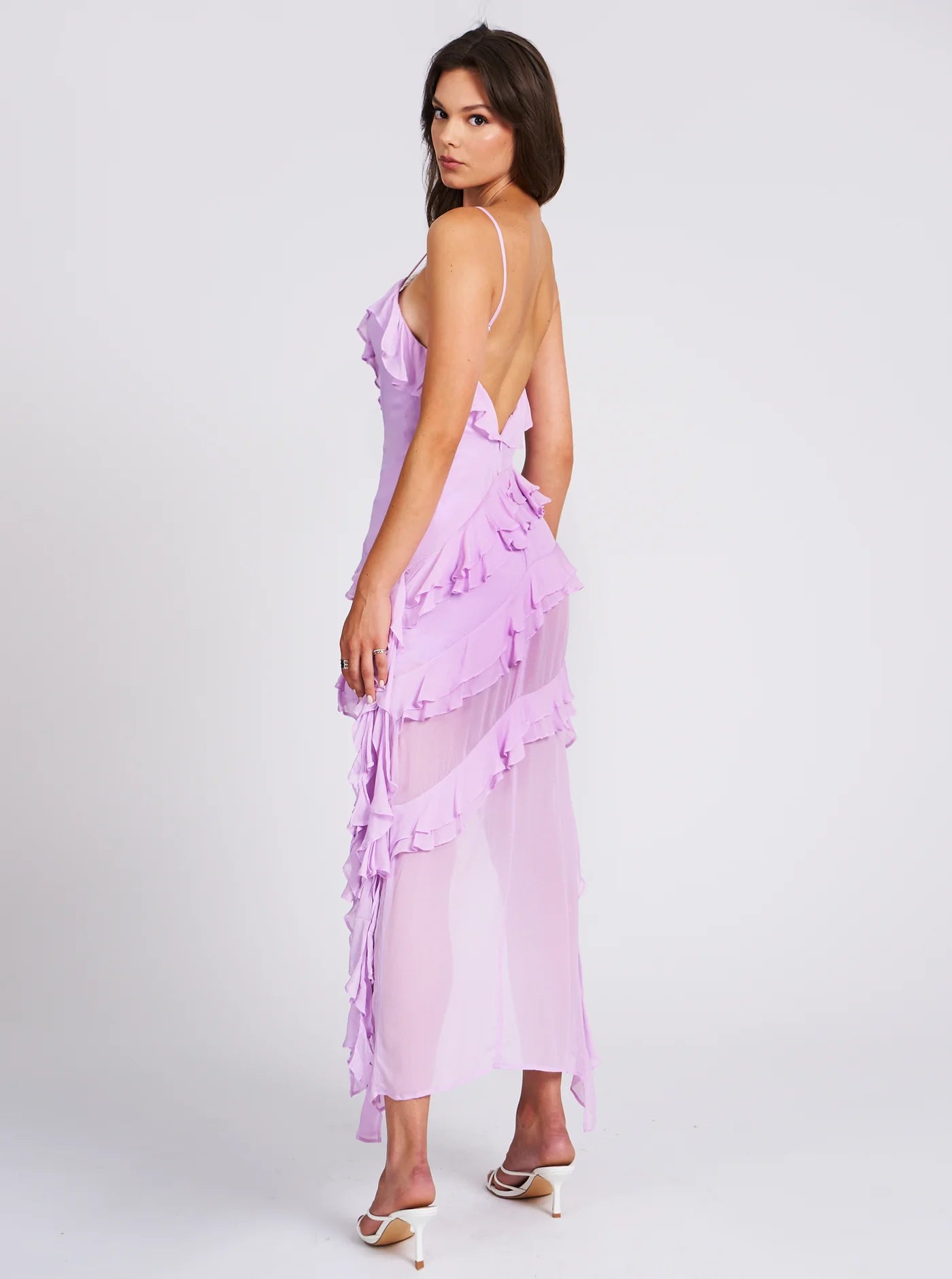 Theodora Lilac Rayon Ruffle Maxi Dress