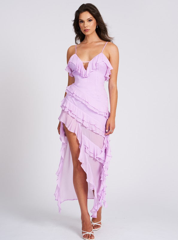 Theodora Lilac Rayon Ruffle Maxi Dress