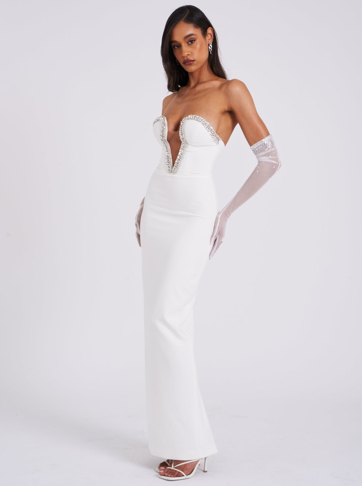 Ivanna White Crystal Embellished Maxi Dress