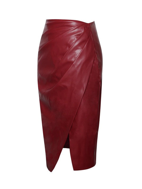 Bria Burgundy Vegan Leather Skirt (SKIRT ONLY)