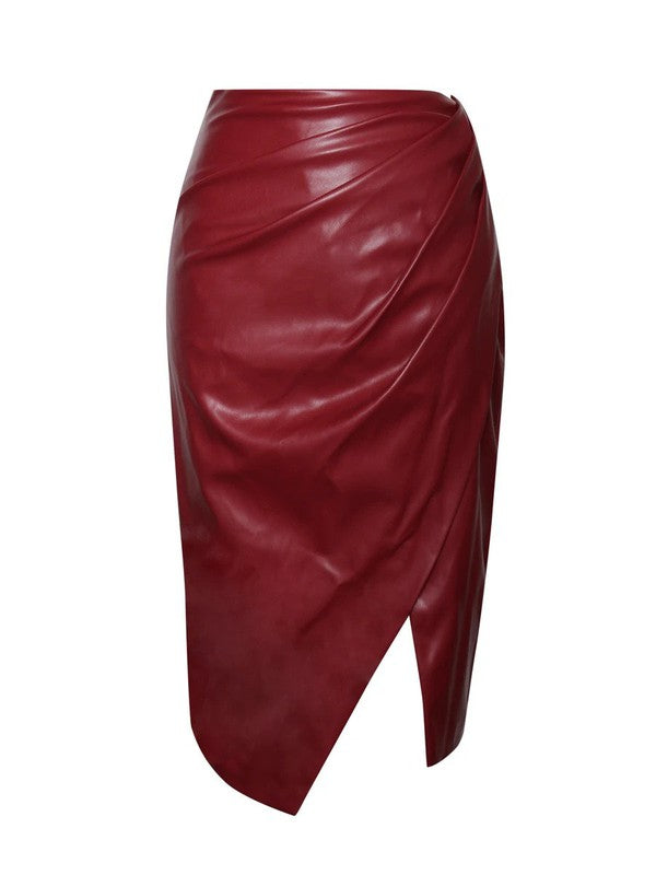 Bria Burgundy Vegan Leather Skirt (SKIRT ONLY)