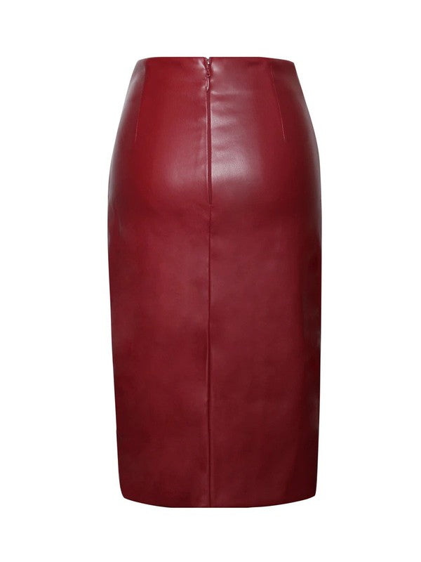 Bria Burgundy Vegan Leather Skirt (SKIRT ONLY)