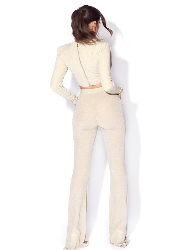 Xiara Pale Yellow Glitter Flare Trousers (TROUSERS ONLY)