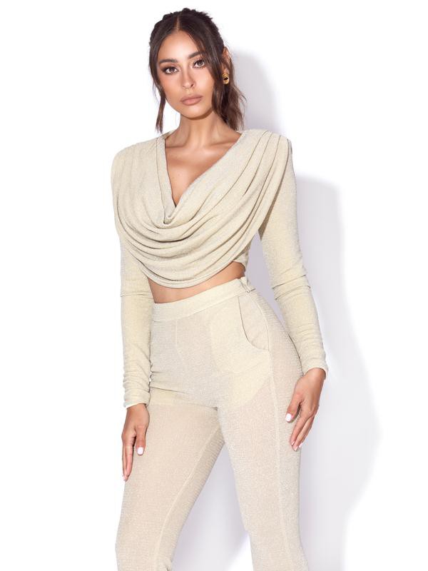 Xiara Pale Yellow Glitter Flare Trousers (TROUSERS ONLY)