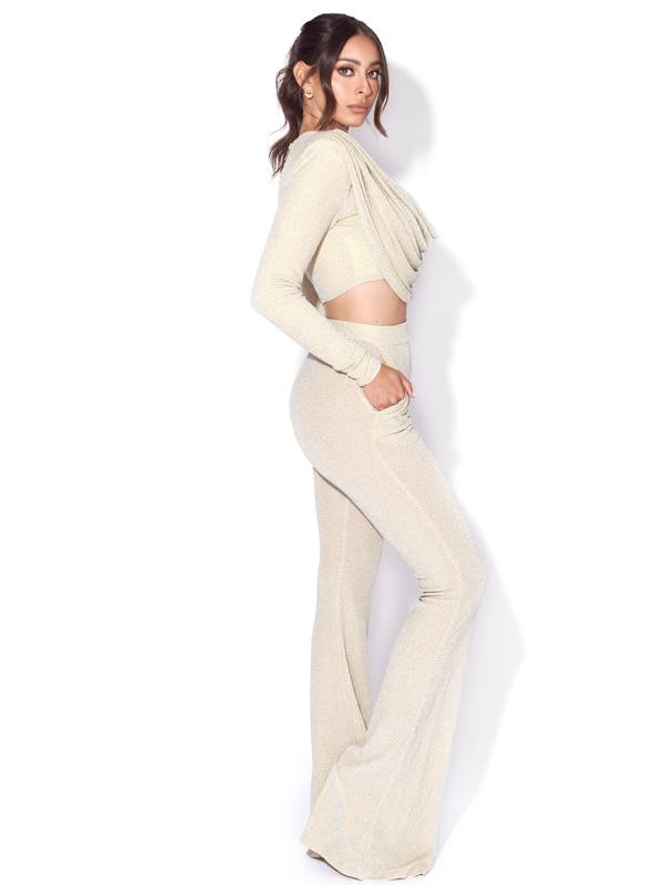 Xiara Pale Yellow Glitter Flare Trousers (TROUSERS ONLY)