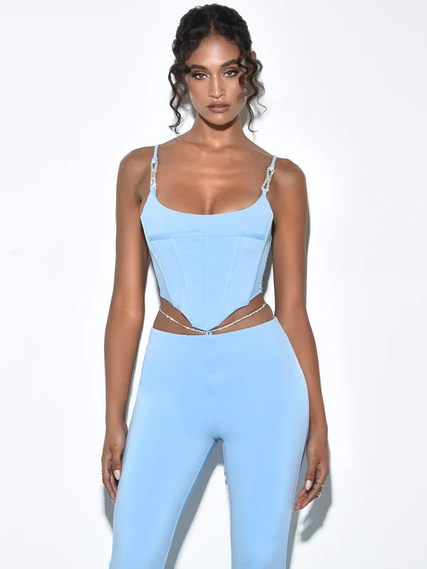 Tristyn Baby Blue Crystal Strap Corset Top (TOP ONLY)