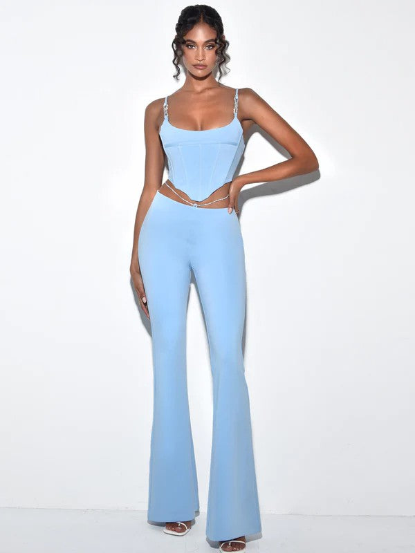 Tova Baby Blue Crystal Waist Strap Flare Pants (PANTS ONLY)