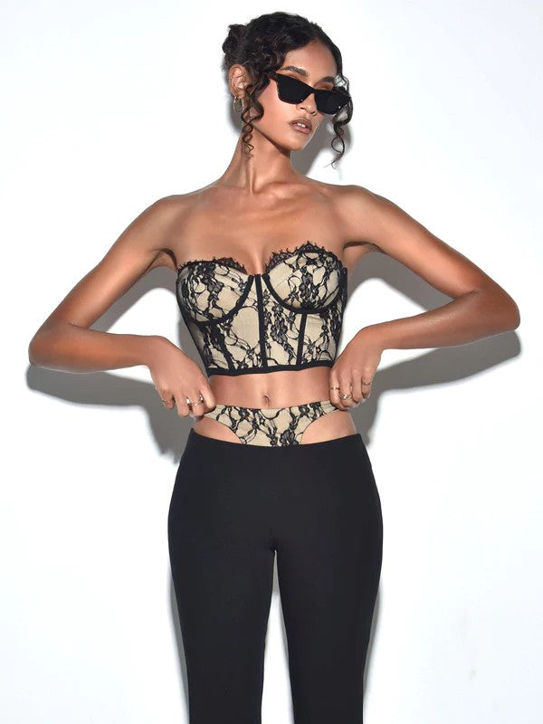 Gia Black Lace Corset Cropped Top (TOP ONLY)