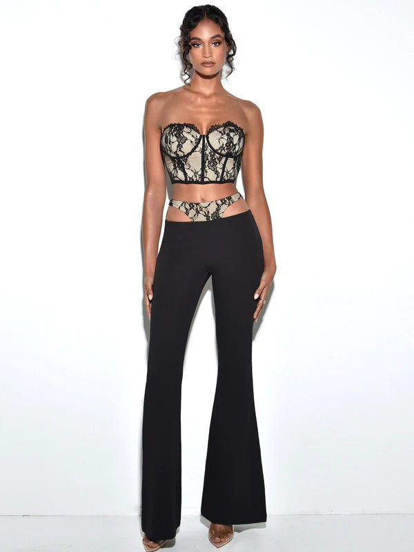 Gabrielle Black Lace Cutout Flare Pants (PANTS ONLY)