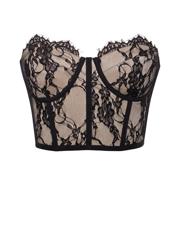 Gia Black Lace Corset Cropped Top (TOP ONLY)