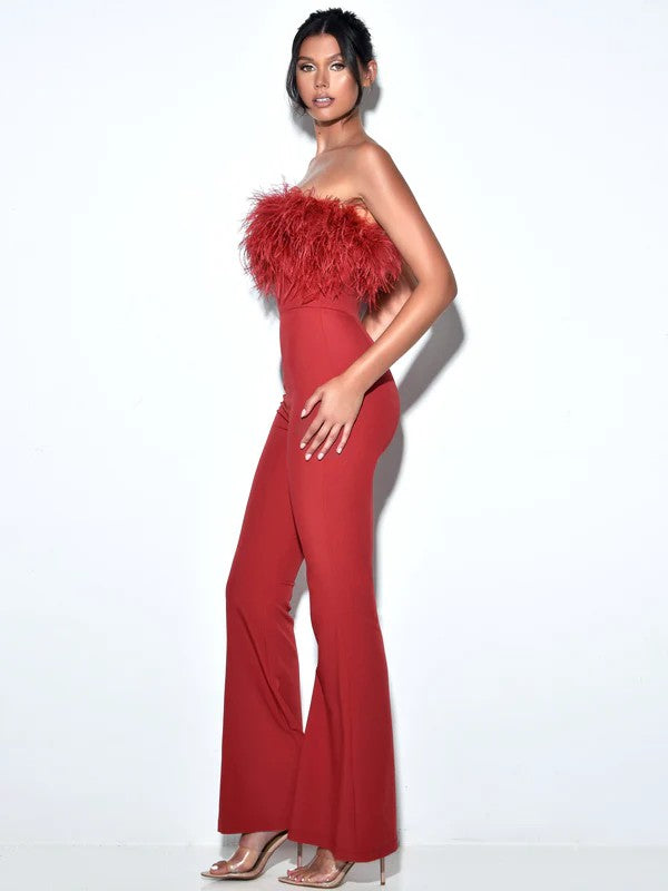 Kylan Burgundy Feather Jumpsuit