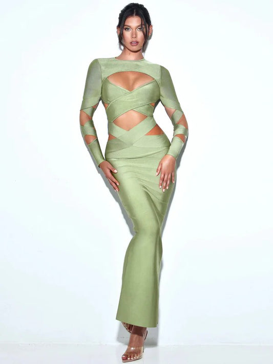 Clara Basil Maxi Long Sleeve Bandage Dress