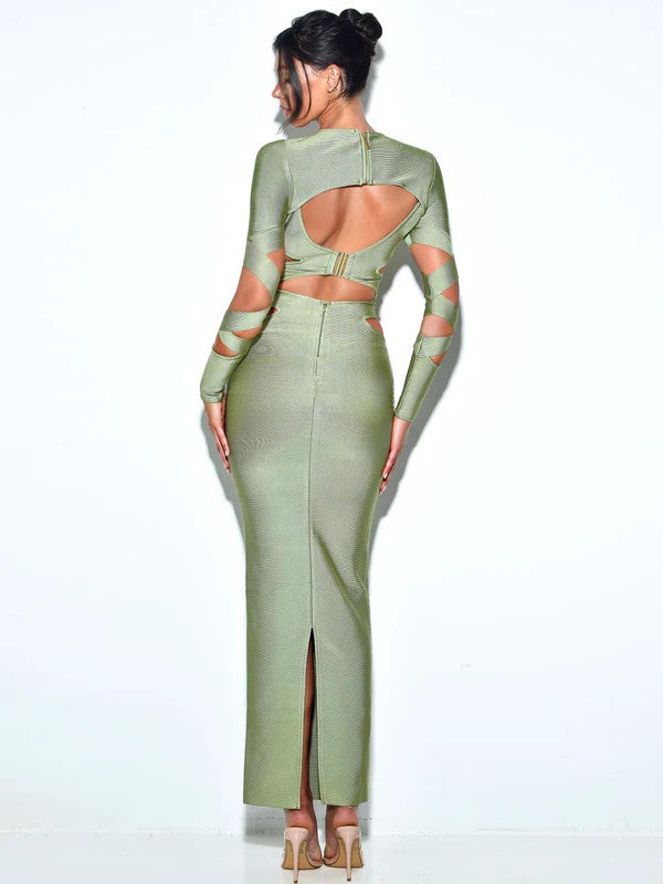 Clara Basil Maxi Long Sleeve Bandage Dress