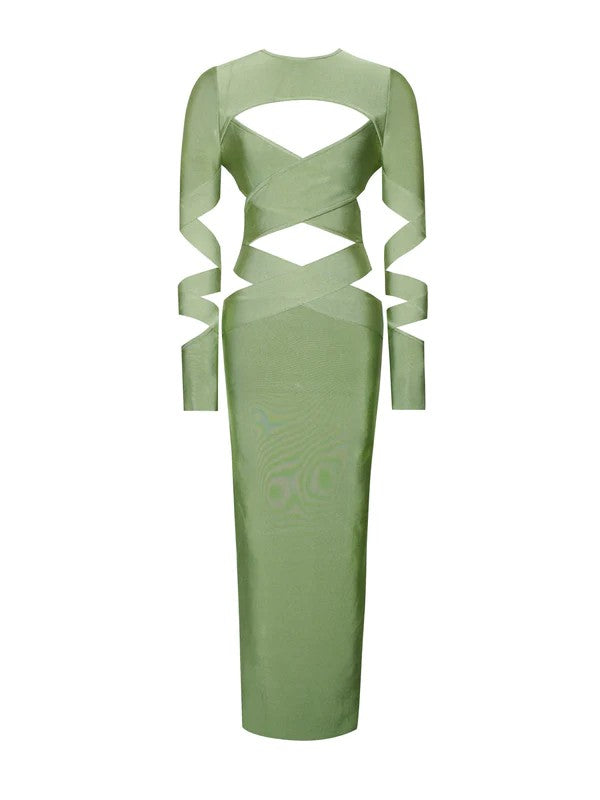 Clara Basil Maxi Long Sleeve Bandage Dress