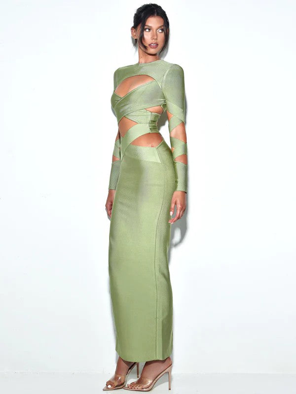 Clara Basil Maxi Long Sleeve Bandage Dress