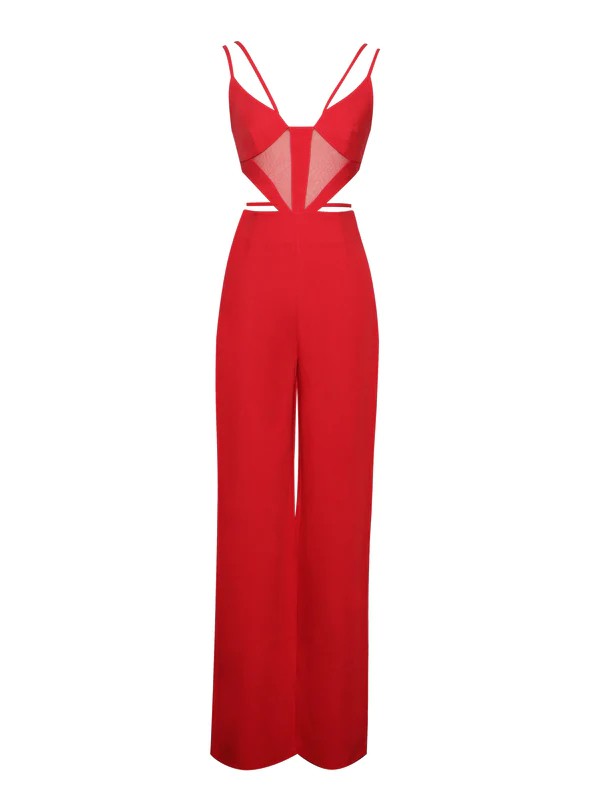 Neva Red Cutout Strappy Jumpsuit