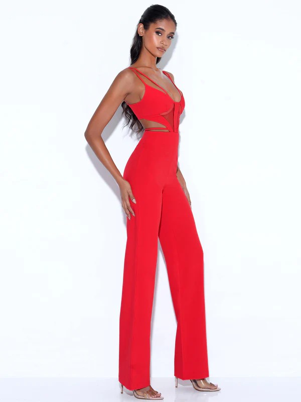 Neva Red Cutout Strappy Jumpsuit