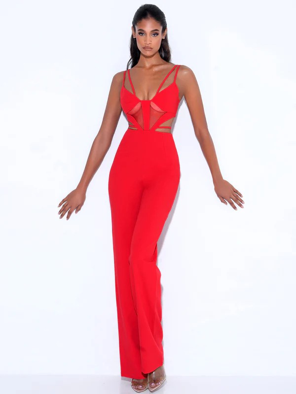 Neva Red Cutout Strappy Jumpsuit