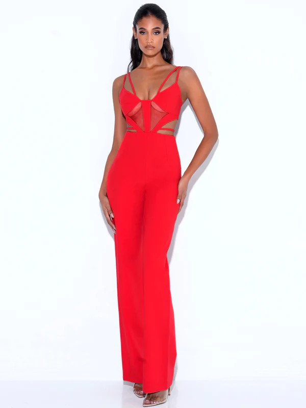 Neva Red Cutout Strappy Jumpsuit